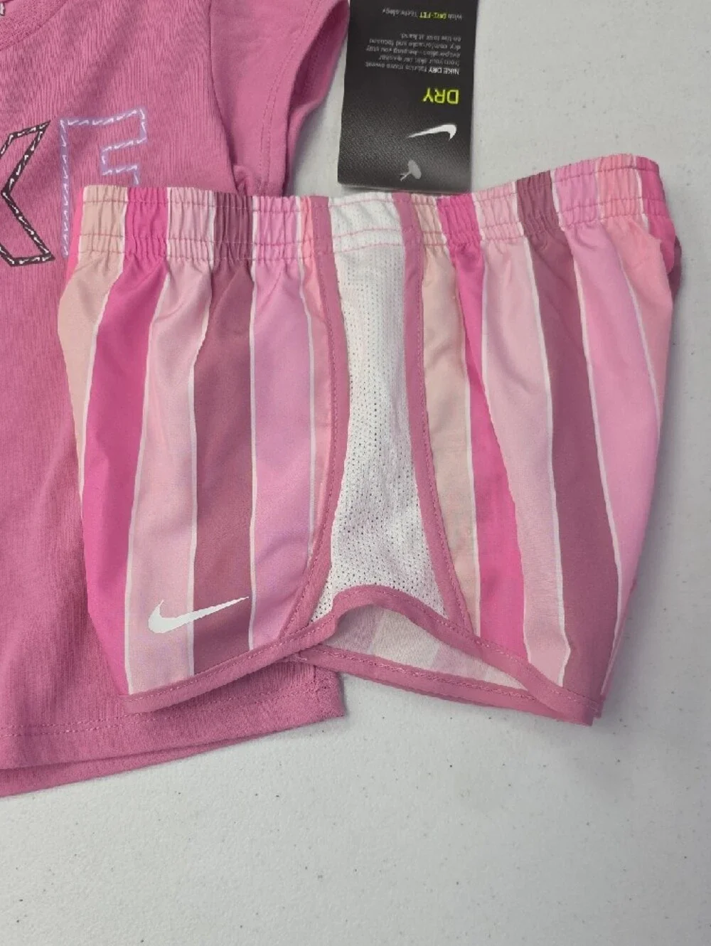 Nike Girls' Pink Striped Short Pajama Set - Picture 4 of 4